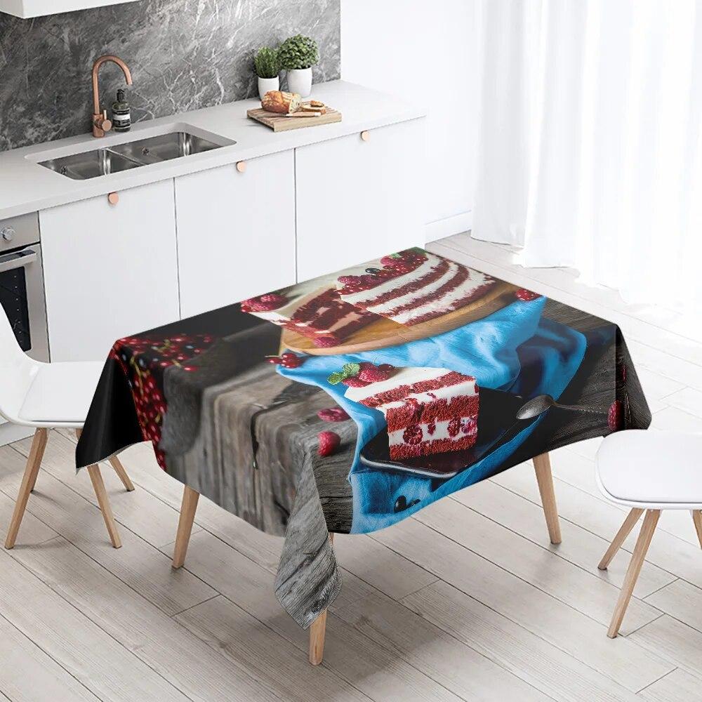 Cake Printed Tablecloth Hotel Restaurant Table Decoration and Ornament Stain Resistant Rectangular  Home