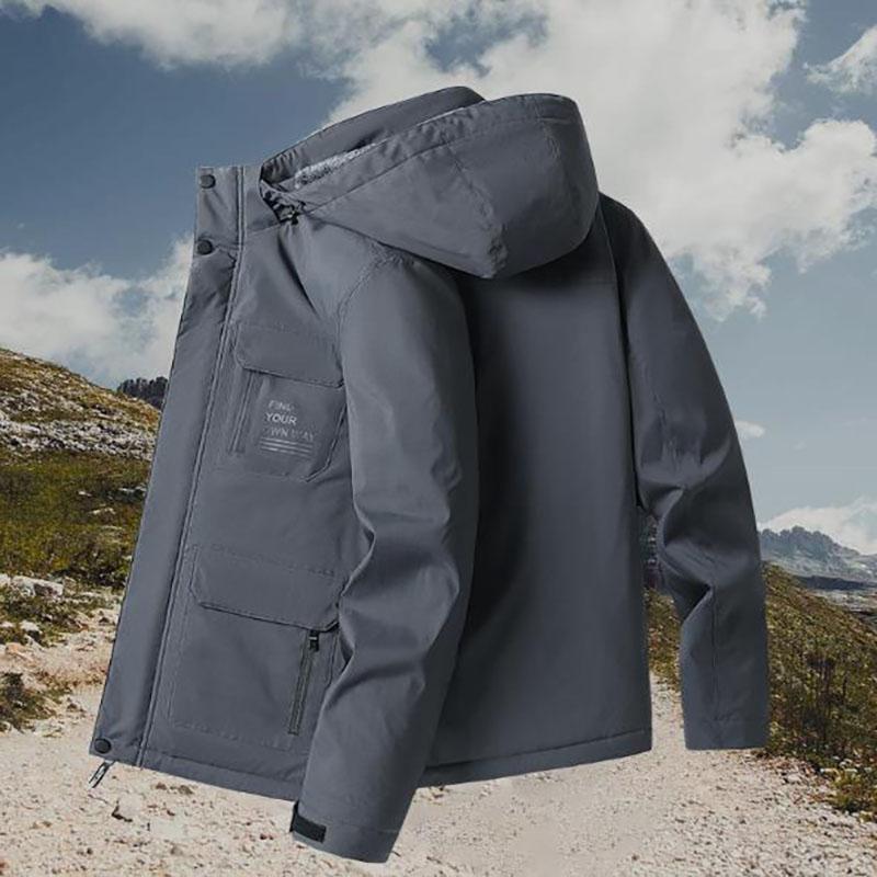 Winter Men's Outdoor Windproof Hooded Cargo Jacket Warm Pocket Detachable Cap Padded Jacket