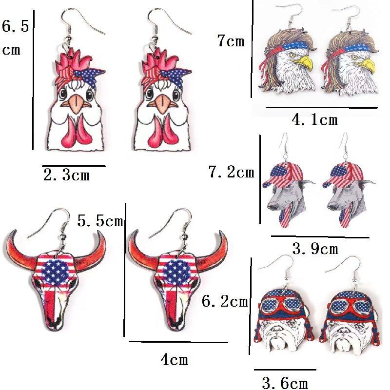 Women's Creative Fun Wooden Dangle Earrings, Cartoon Dog Cow Chicken Pattern, Unique Casual Daily Wear Jewelry