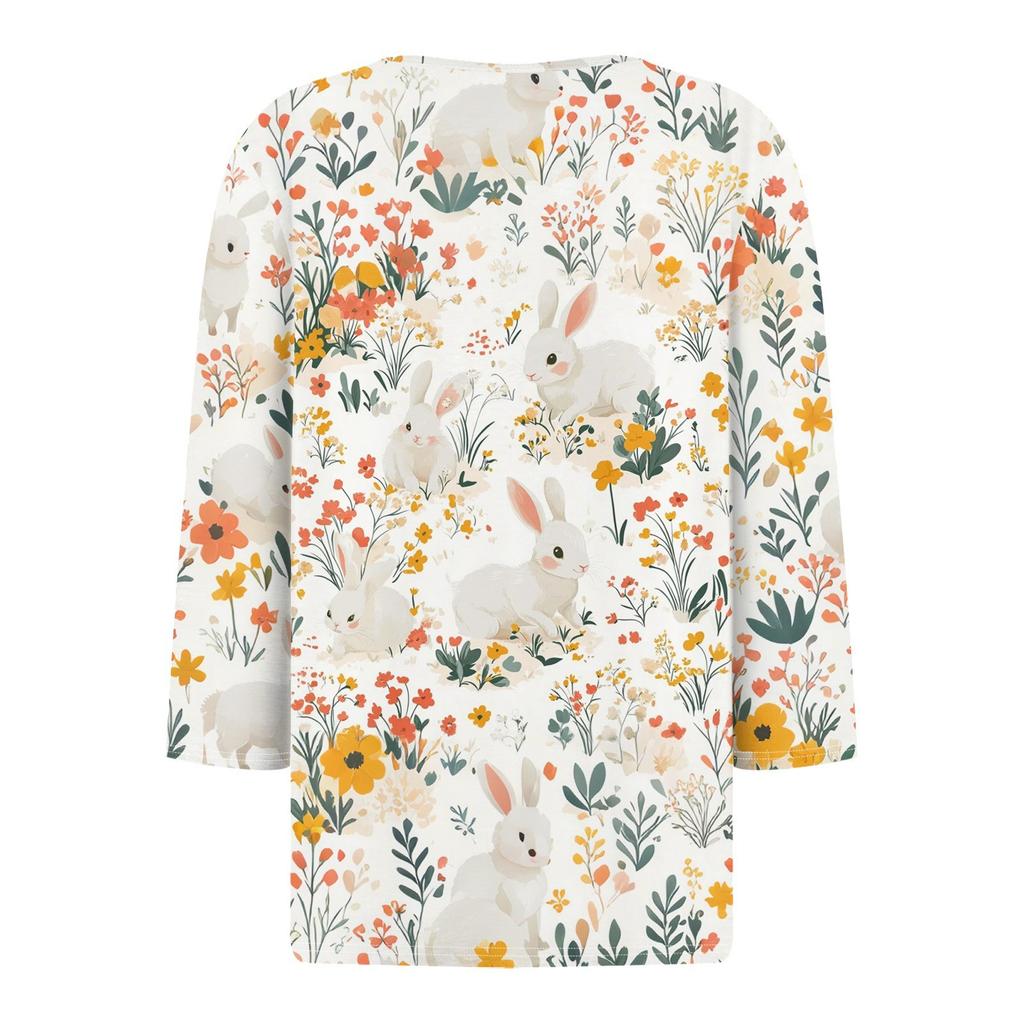 Women's T Shirt Print Button 3/4 Sleeve Daily Weekend Fashion Basic V- Neck Regular Top