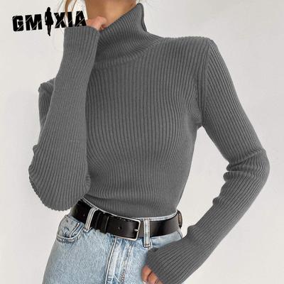 Women's Lengthened High Neck Sweater Autumn and Winter Knitted Bottom Shirt Slim High Neck Pullover Sweater