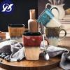 Creative Flow Glaze Square Coffee Mug With Spoon and Lid Retro Tea Cup Simple Household Matte Color Ceramic Milk Water Cup Gift