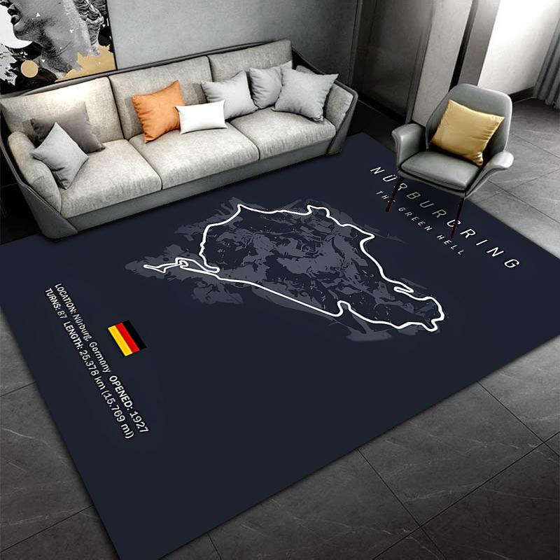 Nürburgring Racing Circuit Map Print Rug Suitable for use as an anti-slip game mat for living room and bedroom sofas