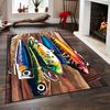 Colorful fishing lures on wooden background Non-slip rug suitable for living room and bedroom sofas