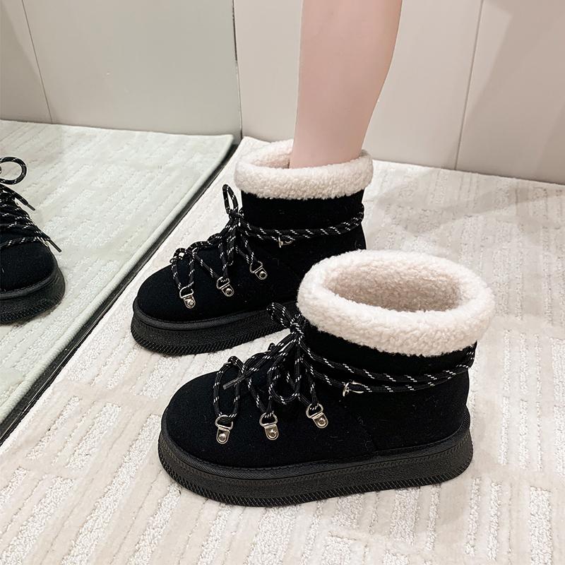 Comfortable and Warm Ankle Flat Snow Boots Slip-on Round Toe Mid Heel 2025 High Quality Ladies Shoes Concise Women's Boots