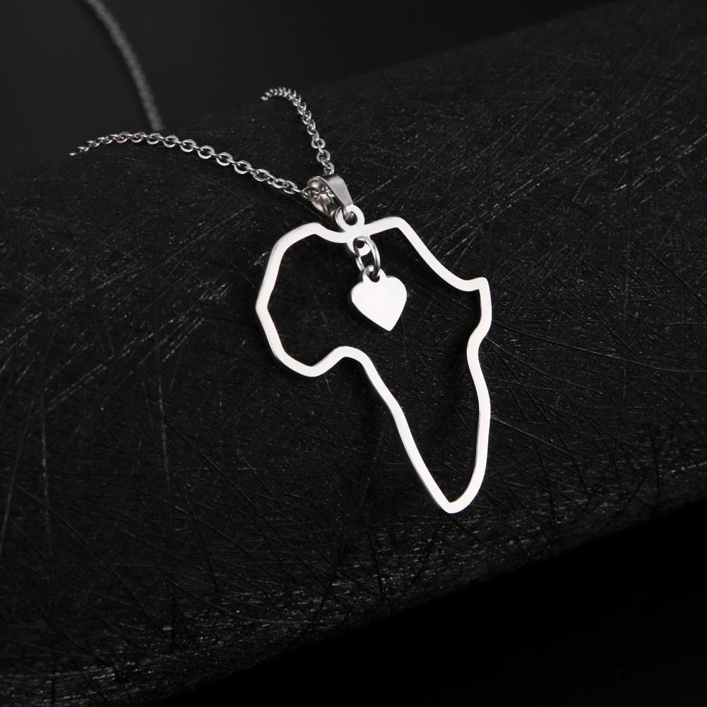 My Shape Africa Map Heart Pendant Necklaces for Women Men Stainless Steel Chain African Charms Necklace Choker Fashion Jewelry