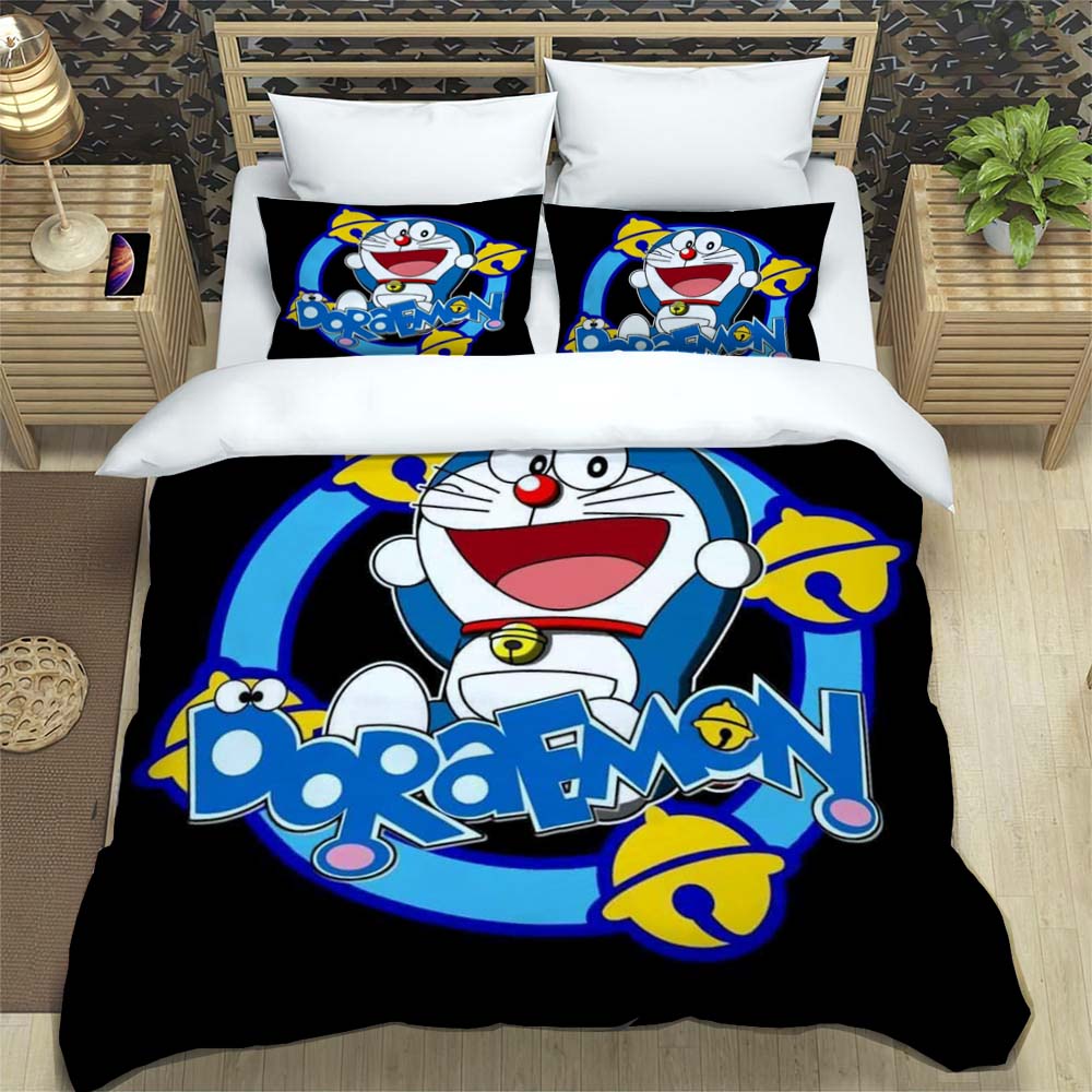 Doraemon Anime Serie Bettwäsche-Set, Inklusive Bettbezug und Kissenbezügen, 3-teiliges Set; Schlafzimmerdekoration kann individuell gestaltet werden.