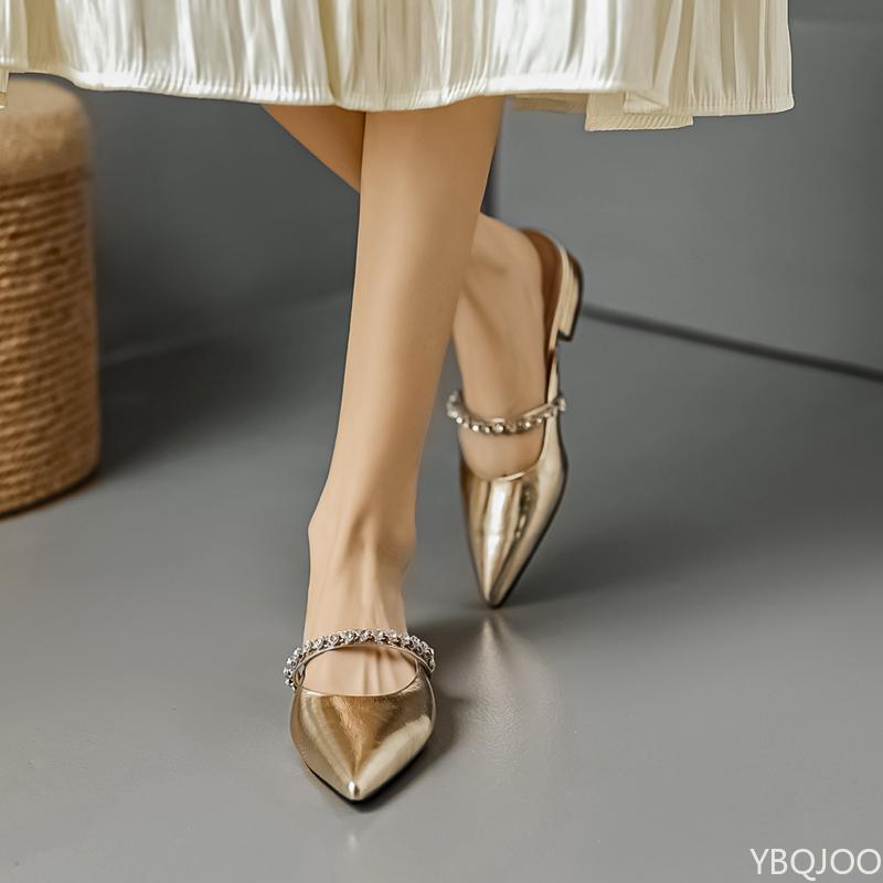 Fashion temperament pointed half drag low heel toe cool slippers for women wearing summer fashion versatile comfortable women's shoes