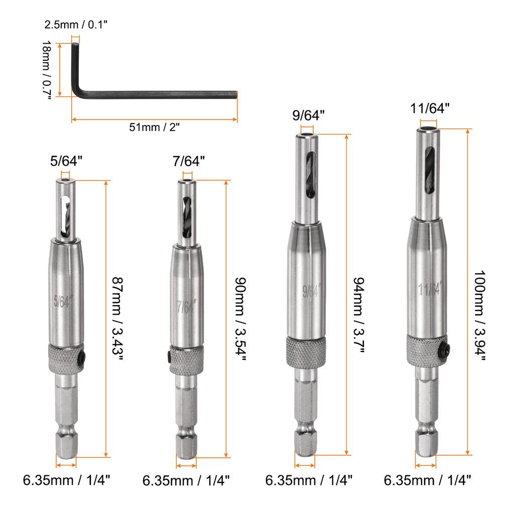 3/4/7/8pcs Self Centering Drill Bit Set Drilling Bits for Wood Working Cabinet Door Hinge Hole Punch Tool with Hex Keys L-Shape