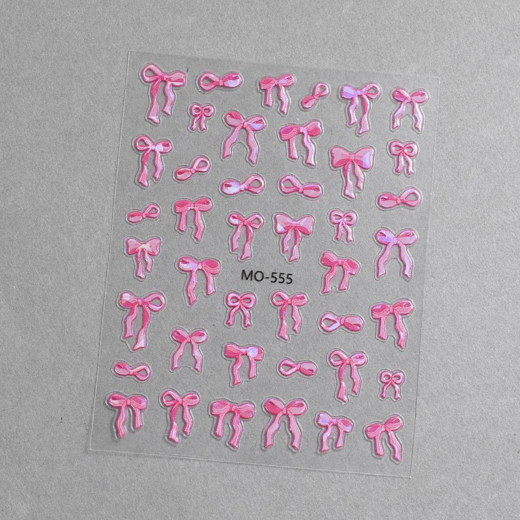 3D Pink & White Bowknot Nail Stickers - Cute Girly Ribbon Decorations