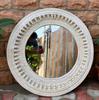 Wooden Carved Round Wall Mirror-Distressed White Finish Mirror, Boho Wall Decor, Indian Accent Mirror for Bedroom or Living Room Home Decor