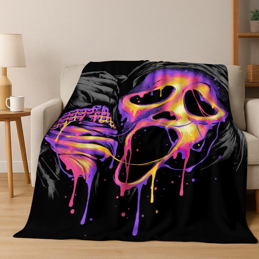 Manta de Franela de Personajes de Terror S-Grito Cara de Fantasma, Manta Suave Acogedora para Hogar Dormitorio Cama Sofá Cubierta de Picnic Regalo para Niños
