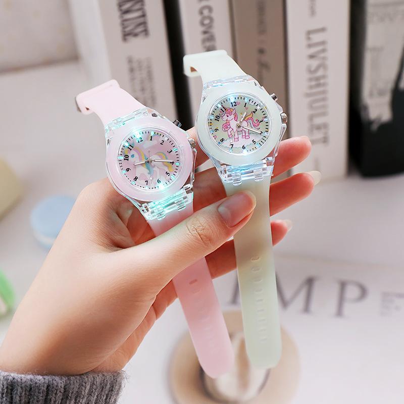Cartoon Unicorn Watch, Primary School Children'S Luminous Luminous Silicone Quartz Watch