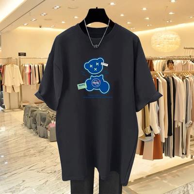 White Cotton Bear with Short-sleeved T-shirt for Women's 2025 Spring and Summer New Large-size Loose Top Bottoming Shirt