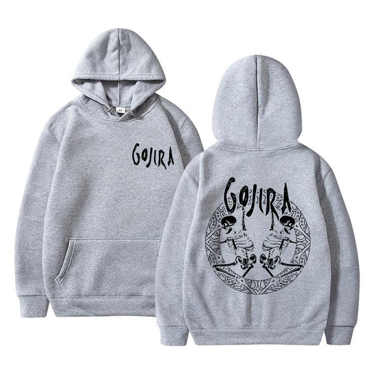 Metallband Gojira Skelett Doppelseitiger Grafikdruck Print Hoodie Herren Herbst Fleece Hoodie Langarm Mode Streetwear