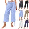 Women High Waist Drawstring Loose Fit Cropped Wide Leg Pants Casual Lightweight Trousers with Side Slit Design for Everyday Wear