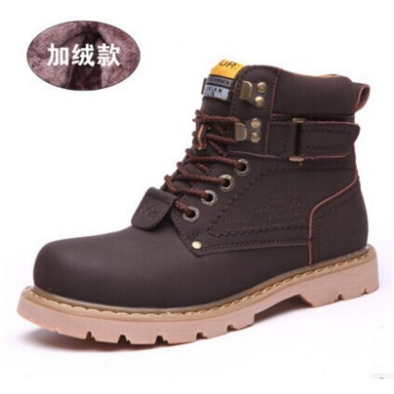 Pánské vysoké pracovní boty zimní Kožená voděodolná fleecová podšívka Všestranný pár Pánské boty britského stylu