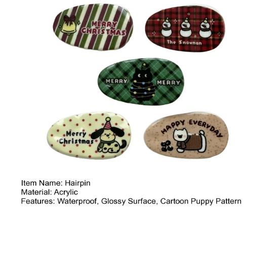 5Pcs Girl Hairpins Waterproof Glossy Surface Cartoon Puppy Christmas Design BB Clips Kids