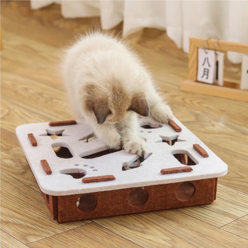 Cat Puzzle Toy Felt Puzzle Box Cat Exercise Toy With Ball Indoor Sports Entertainment Hunting Cat Toys For Indoor Cats