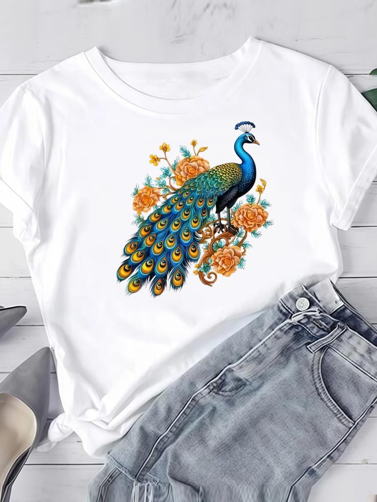 (Asian Size) Watercolor Flower Cute Short Sleeve Tee Clothing T Shirt Woman Women Fashion Top Print Female Graphic T-shirts