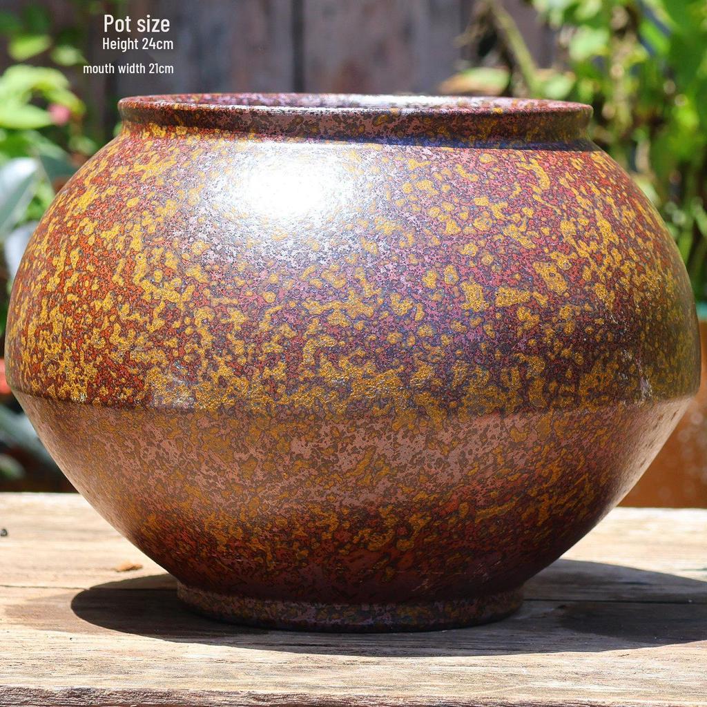 Retro White Coarse Pottery Jar - Large Bougainvillea Bamboo Turtle Back Flower Pot