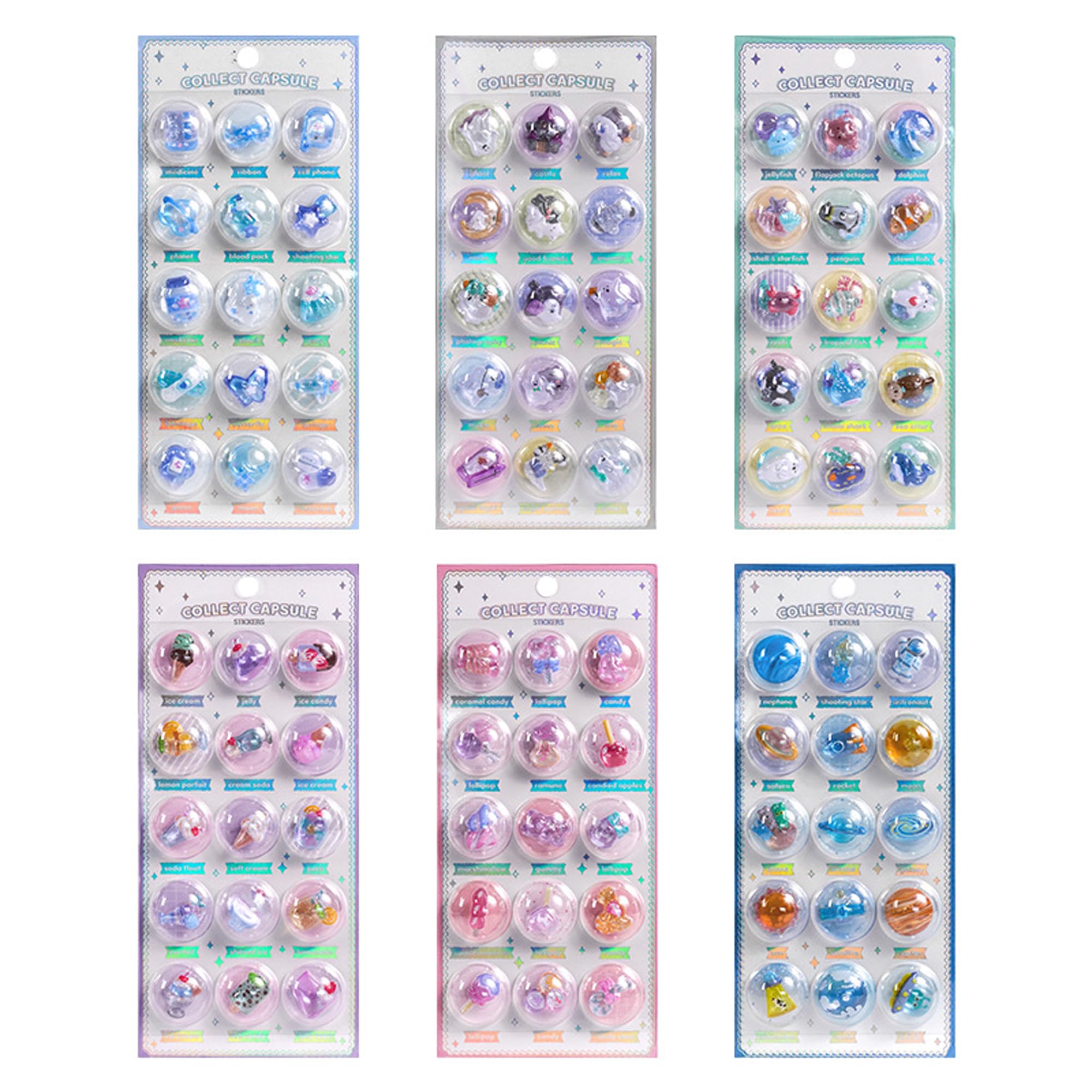 

KRGNPLE Capsule Seal Stickers 6 Sheets Tamagotchi Otogicchi 3D Embossed Crystal Style Cute Designs Rich Pattern Multi-Decorative Notebooks Smartphones