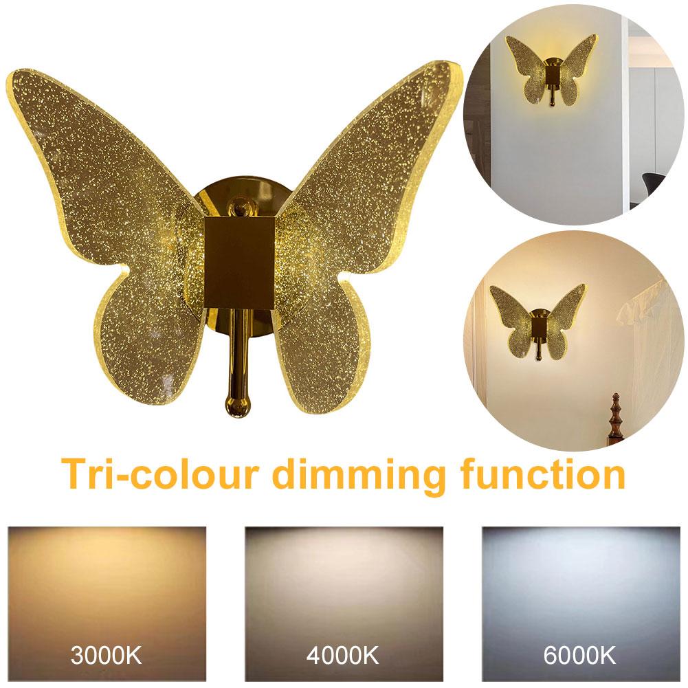 Acrylic Butterfly LED Wall Light Fixture Dimmable Wall Mount Light Ceiling Lamp for Bedroom Living Room Hallway