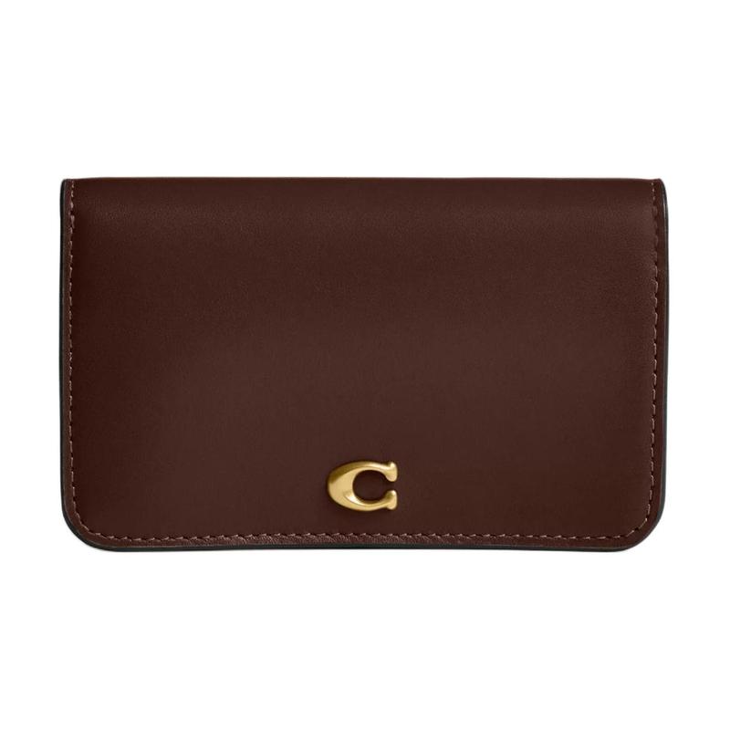 Coach 13 Brand Logo Metal Accessories Leather Card Holder Regular Women’s Maple Brown Maple Brown
