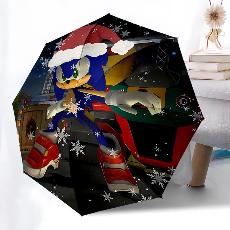 

1pc Sonic the Hedgehog Christmas Edition Automatic Opening/Closing Umbrella - Portable 3-Fold Design, 8-Bone Iron Frame Outdoor Umbrella - Perfect Gif