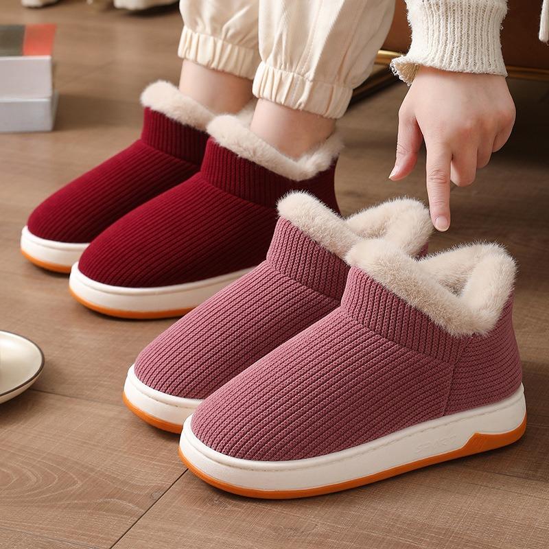 Bomullsskor med fleece och förtjockad värme, Inomhus tjocksulade halkfria bomullsstövlar