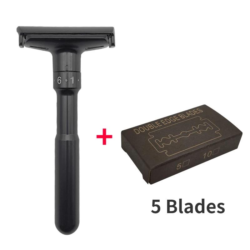 New Adjustable Safety Razor Mens Folding Shaving Double Edge Classic Safety 5 Pcs Titanium Coated Blades And Shaver Holder