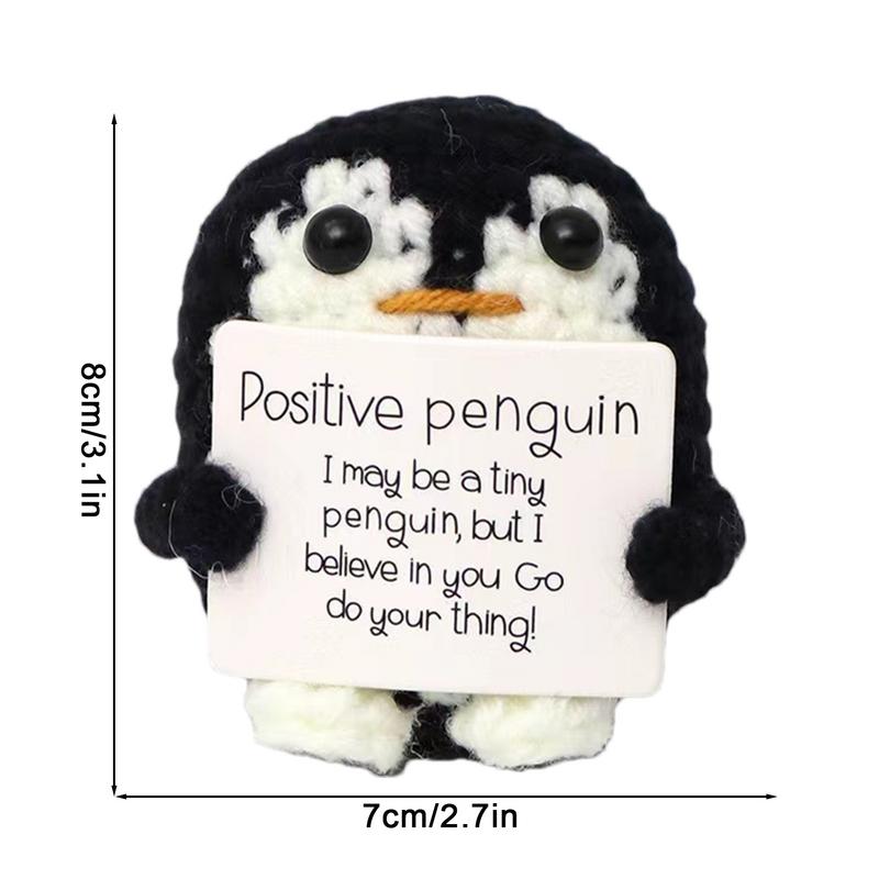 Knitted Penguin Crochet Penguin Doll With Positive Card Crochet Doll Collectible Doll Cute Mini Penguin For Mother's Day Home