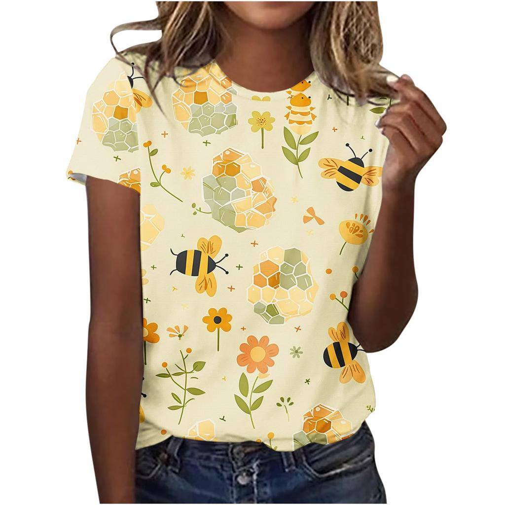 Cute Honey Bee Graphic 3D Print T-Shirts Women's Short Sleeves Elegant T Shirt Streetwear Y2k Harajuku Tees Tops Female Clothing