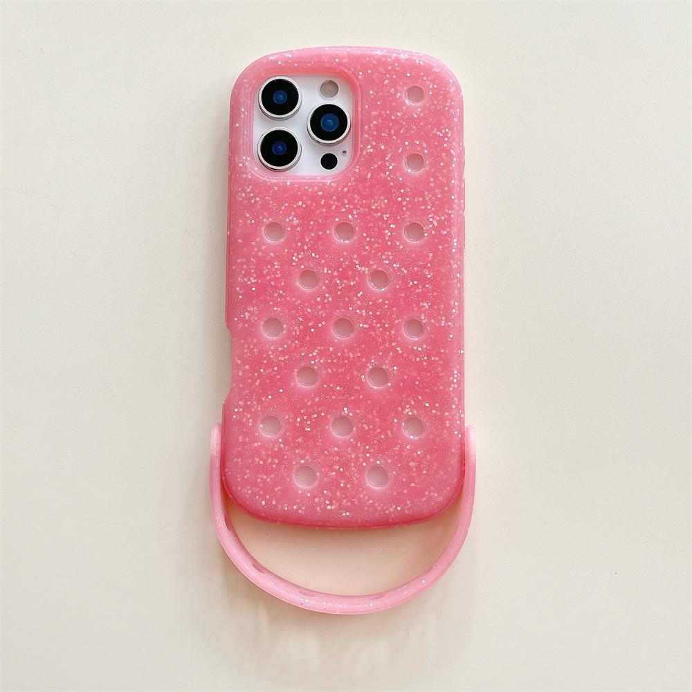 For Crocs Charms DIY Wrist Strap Holder Phone Case For iPhone 17 16 15 14 Pro Max Air 13 Solid Color Soft Silicone Back Cover