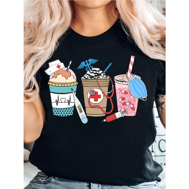 

European sizes Nurses Day Coffee Print T-Shirt, Gift for Doctors and Nurses, Healthcare Worker T-Shirt 4XL чорний