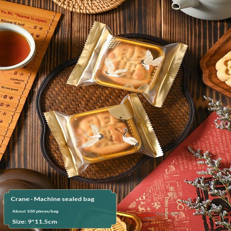 100Pcs Sealable Mooncake Packaging Bags Adorable Rabbit Prints Food Grade for Mid-Autumn Festival Baking Store Gift Packaging Use