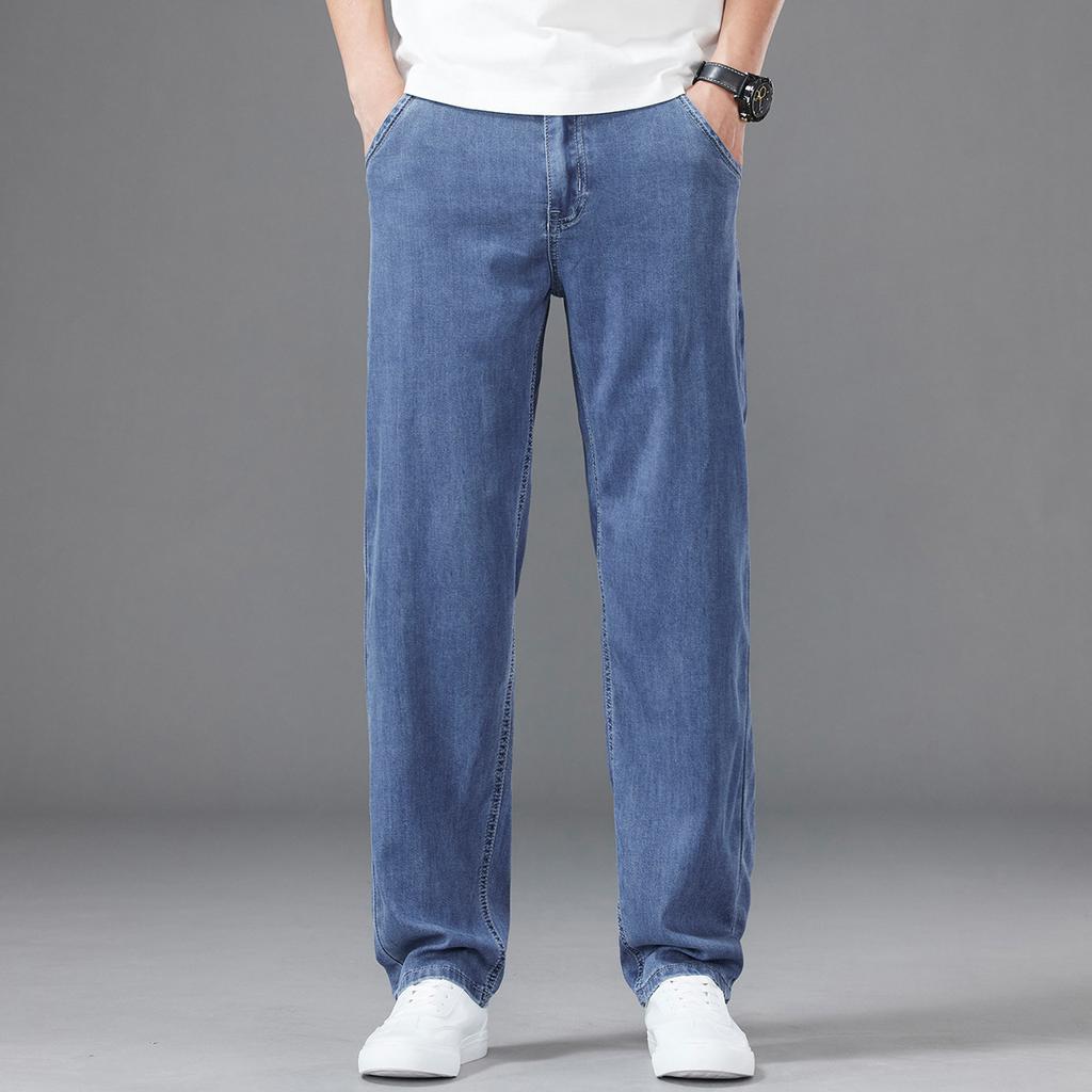 New Summer Lyocell, Cool, Thin, Soft, High-end Men's Denim Trousers, Loose, Straight, Trendy And Versatile