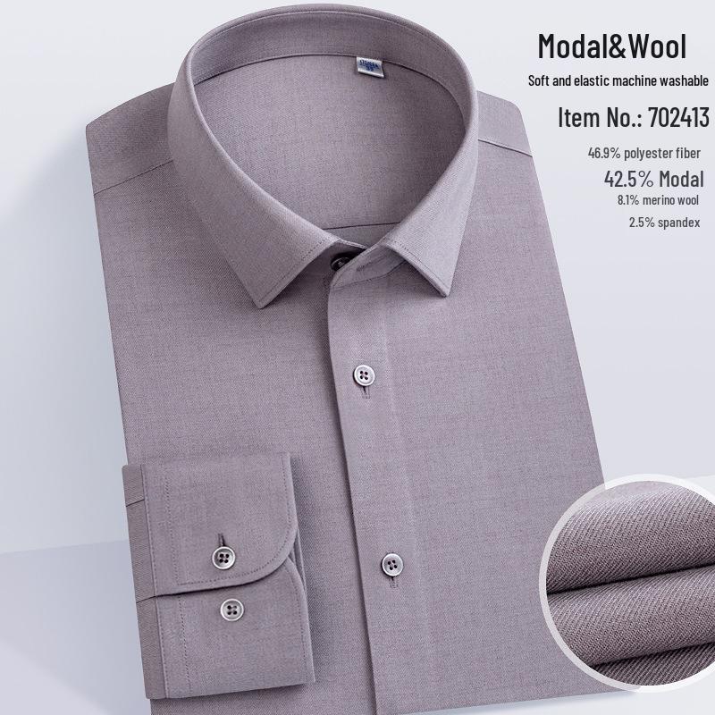 

Men s Autumn 2025 Modal Long Sleeve Slim-Fit Shirt - Medium-Thick, Elastic, Solid Color XXXL