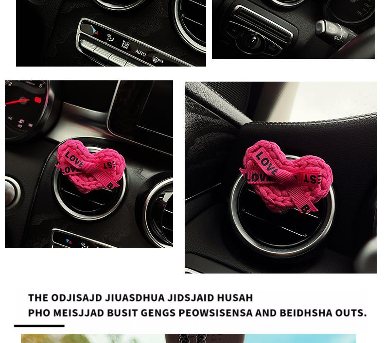 Hand-Knitted Rose Red Heart Rearview Mirror Ornament - Cute Wool Pendant for Car Interior