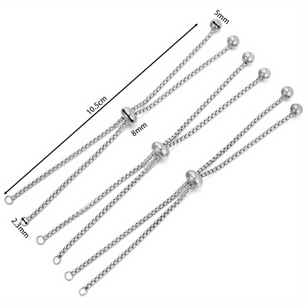 3Pcs/Lot Stainless Steel Slide Bracelets Adjustable Chains Bracelet with Rubber Beads for Jewelry Making Accessories