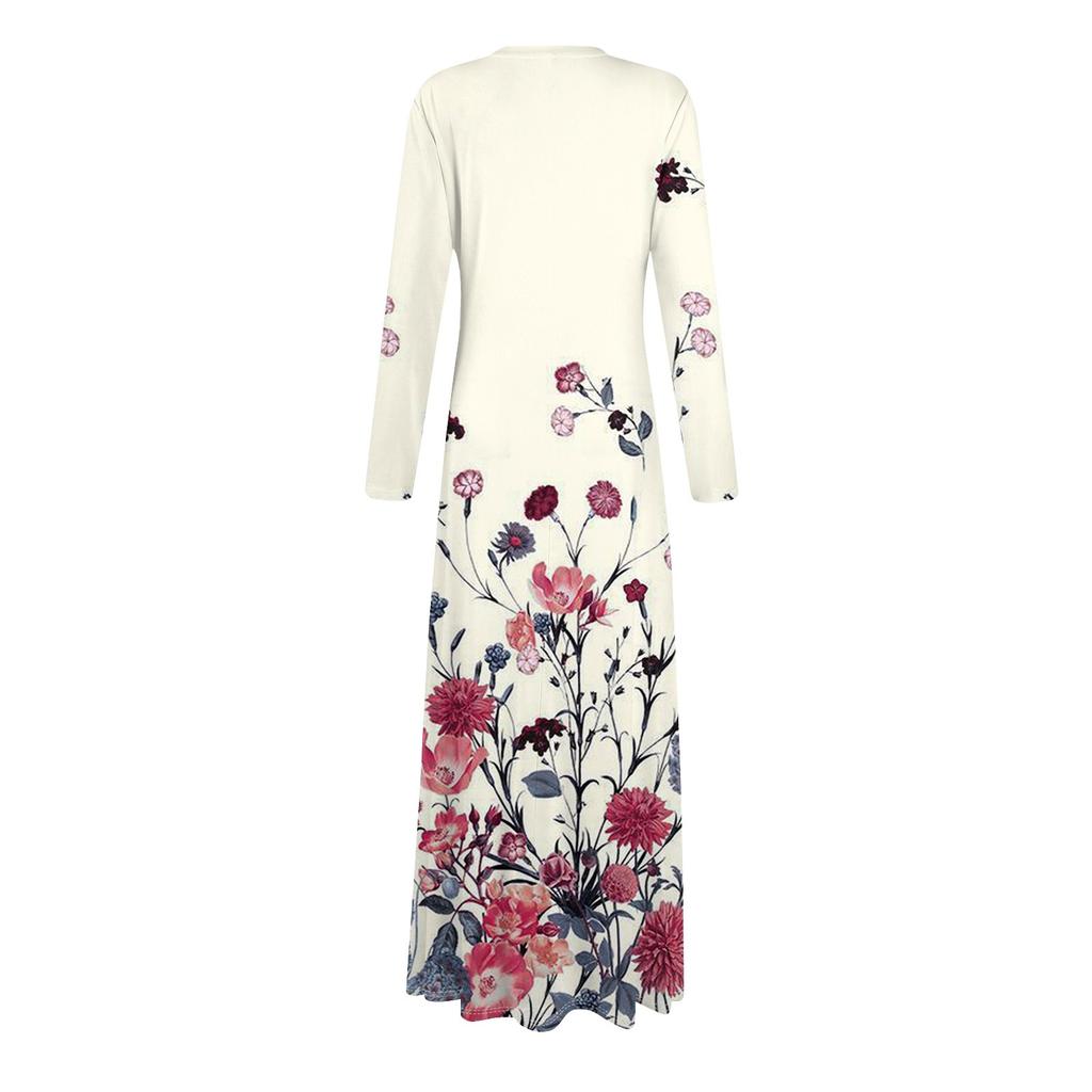Robe longue à imprimé floral et dégradé pour femme, robe sexy à manches longues, élégante, longue, pour l'automne, pour les vacances