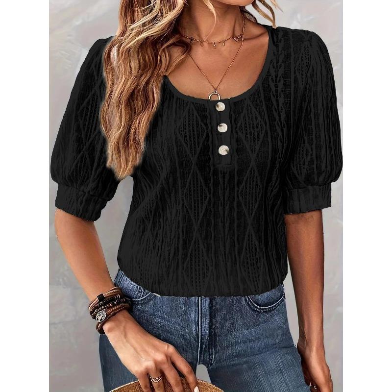 IHUASU Women's Fashion Casual Short Sleeve O-Neck Blouses & Shirts