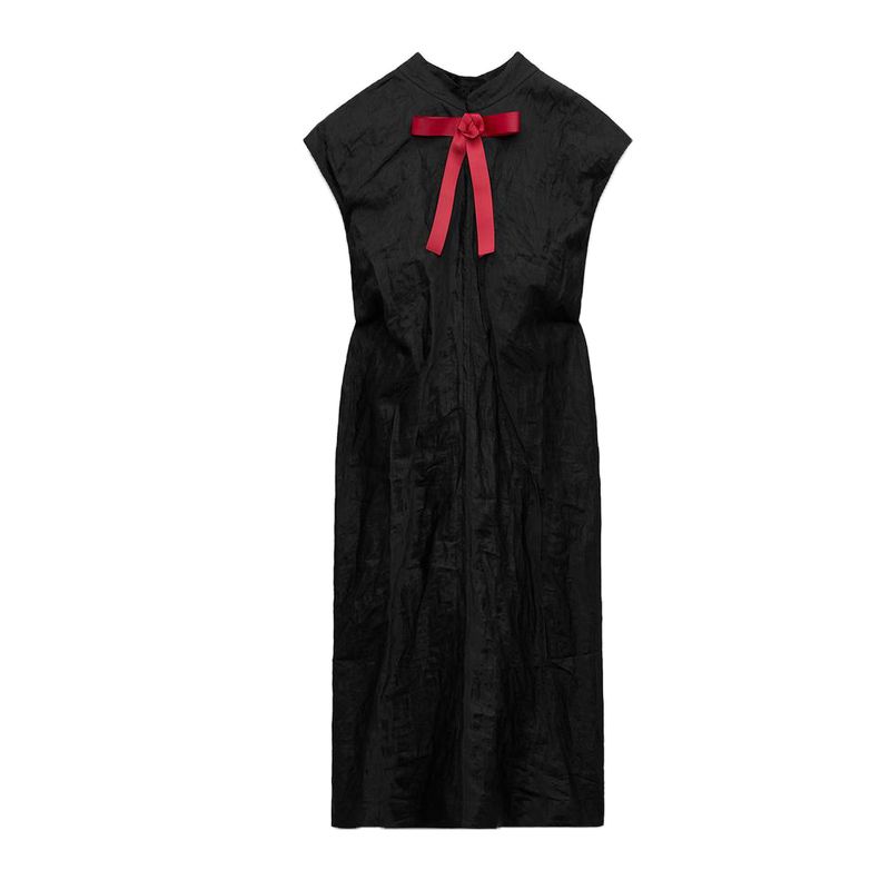 Spring New Women Clothes New Year Series Joint Name Bowknot Decoration Wrinkle Effect Dress 4786048