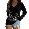 T-shirt da Donna a Maniche Lunghe Scollo a V Stampa Pasquale Top Casual Comodo