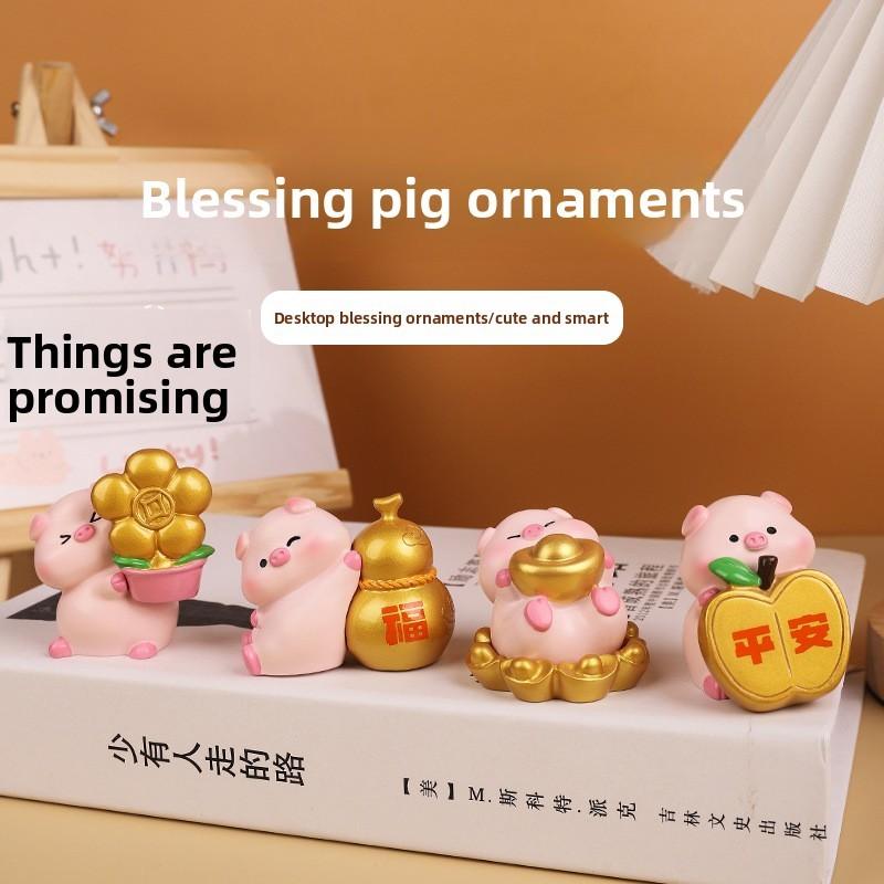 Resin Pig Figurine With Lucky Symbols For Home Decor And Giftgiving
