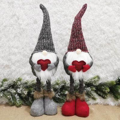 2pcs Stretchable Knit Gnome Statues,Gray/Red Hat with White Beards, Heart Shaped Chest Pockets,Contemporary Polyester Holiday Decor for Christmas Tree