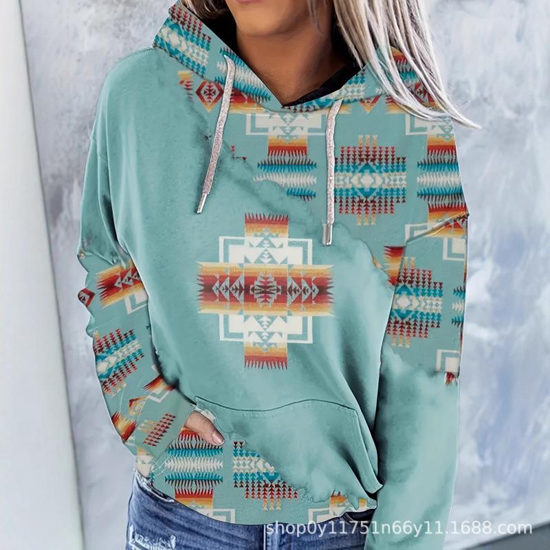 New Autumn Winter Style Trendy Women Printed Pattern Hoodie Casual Fashion Versatile Loose Long Sleeve Sweatshirt
