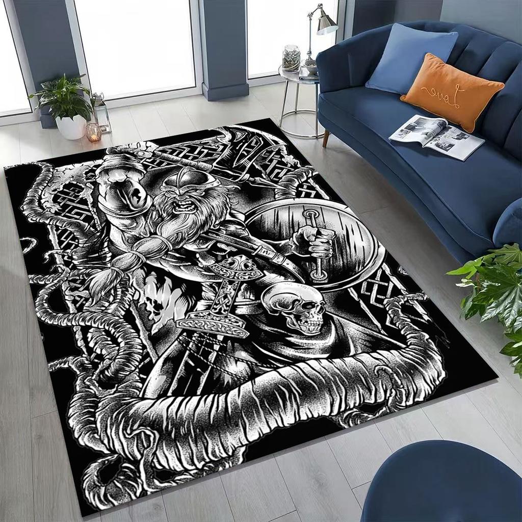 Nordic Viking Warrior Symbol Valhalla Valknut Rune Moto Rug for Bedroom Living Room Sofa Home Doormat Decor,Non-slip Floor Mat