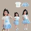 Girls' Summer Set 2026 New Fashionable Children's Summer Dress Short Sleeve Cake Skirt Two Piece Set for Baby Girls