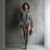 2026 Autumn Women's Retro Turtleneck Knit Mini Dress - Loose Fit Sweater Skirt